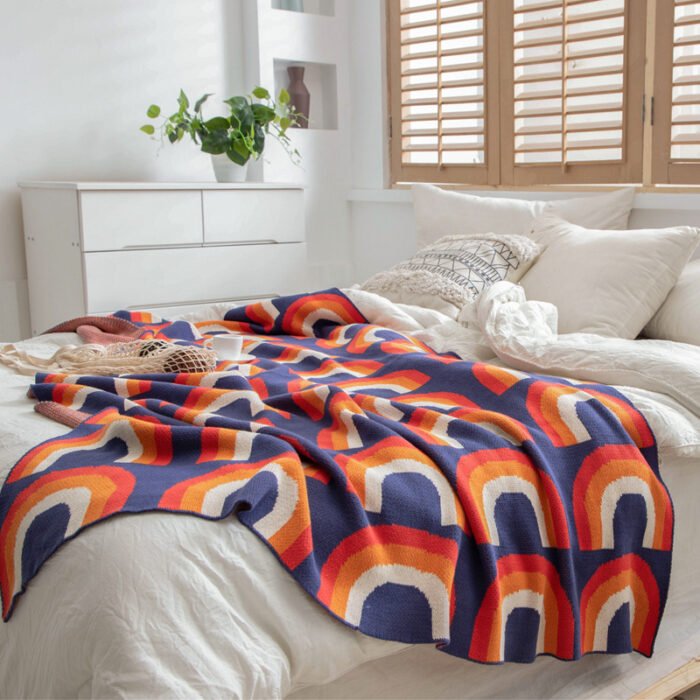 REGINA Brand Contrast Color Rainbow Blanket Bohemian Home Decoration Bedspread Sofa Cover Pure Cotton Cute Knitted Throw Blanket - Image 1