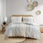 King Cal King Cotton Printed Duvet Cover Set With Chenille - Image 7