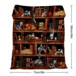 Vintage Kitten Flannel Blanket Cat In The Bookshelf Throw Blanket Librarian Book Lover Gifts Fleece Blankets For Bed Couch Sofa - Image 4
