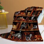 Vintage Kitten Flannel Blanket Cat In The Bookshelf Throw Blanket Librarian Book Lover Gifts Fleece Blankets For Bed Couch Sofa - Image 6