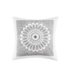 Cotton Embroidered Decorative Square Pillow Grey 20x20 - Image 3