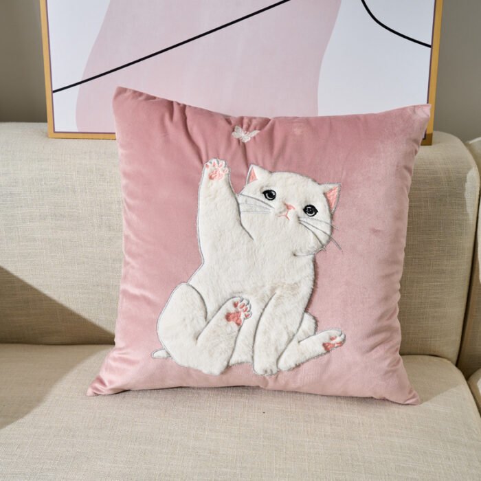 Embroidered Velvet Plush Cute Sofa Decorative Cushion Pillow Cover - Image 2