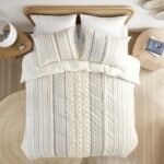 King Cal King Cotton Printed Duvet Cover Set With Chenille - Image 3