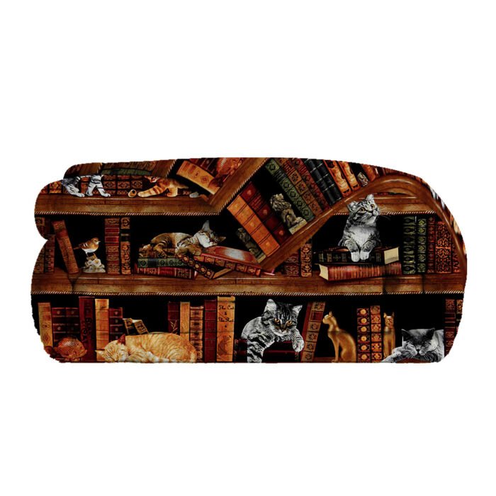 Vintage Kitten Flannel Blanket Cat In The Bookshelf Throw Blanket Librarian Book Lover Gifts Fleece Blankets For Bed Couch Sofa - Image 5