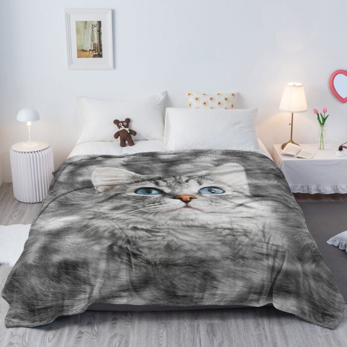 Cat Blankets For Cat Lovers Cute Cat Blanket For Girls Women Fleece Cat Sherpa Blanket Black And White Cat Print Blanket Fuzzy Cat Blanket Throw 130X150cm - Image 1