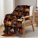 Vintage Kitten Flannel Blanket Cat In The Bookshelf Throw Blanket Librarian Book Lover Gifts Fleece Blankets For Bed Couch Sofa - Image 9