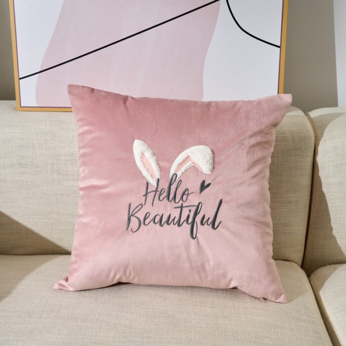 Embroidered Velvet Plush Cute Sofa Decorative Cushion Pillow Cover - Image 3
