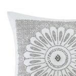 Cotton Embroidered Decorative Square Pillow Grey 20x20 - Image 4