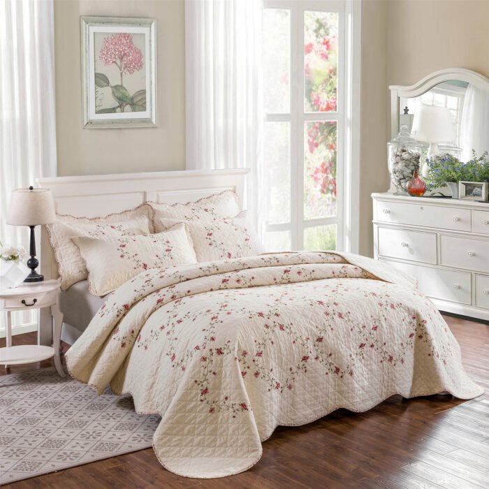 Embroidered Cotton White Summer Suit Bedspread - Image 3